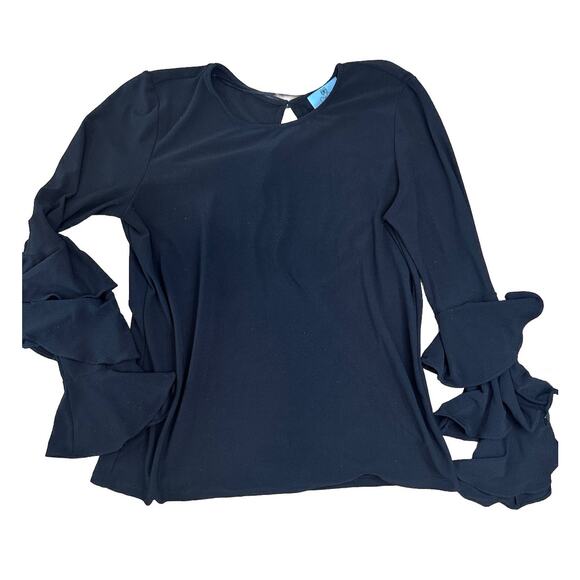 CeCe Ruffle-Sleeve Top Black Size Small round Neck - Picture 1 of 7